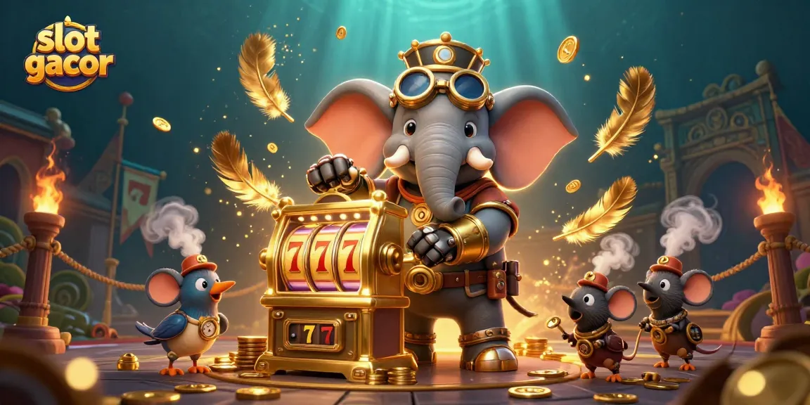 Experience slot gacor excitement with a steampunk elephant and jackpot thrills in a vibrant casino scene.