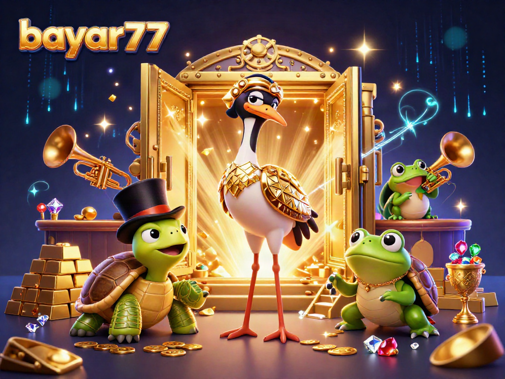 Grafik 3D bayar77 sebagai simbol keberuntungan di dunia game dengan kekayaan besar.