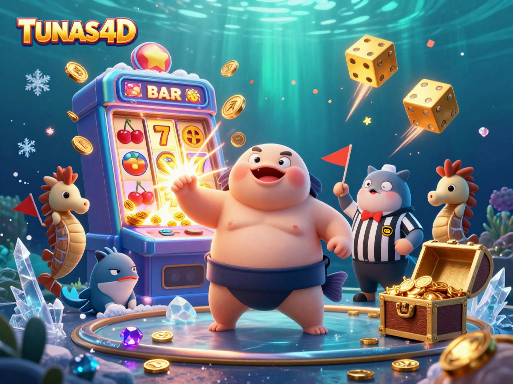 Engage with TUNAS4D's thrilling slot adventures in a vibrant underwater casino scene.