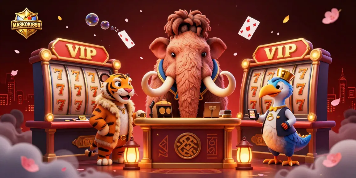 Experience thrilling games at MASKOKI889 with charismatic characters and vibrant casino elements.