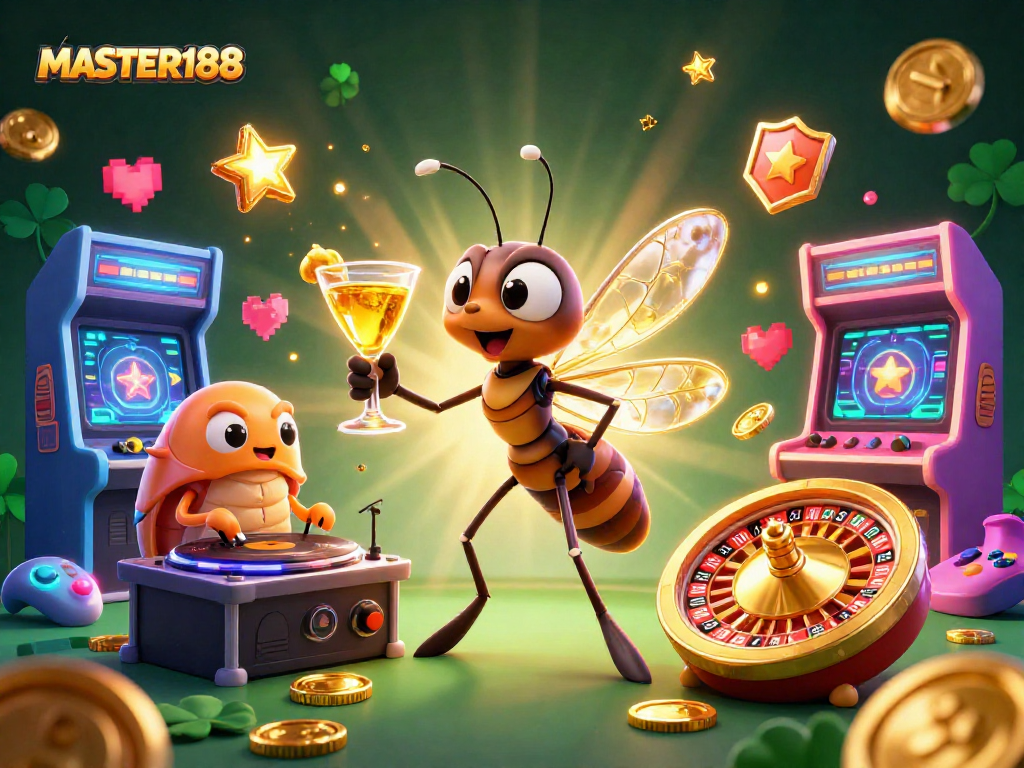 Engage with MASTER188's vibrant gaming realm through this dynamic casino illustration.