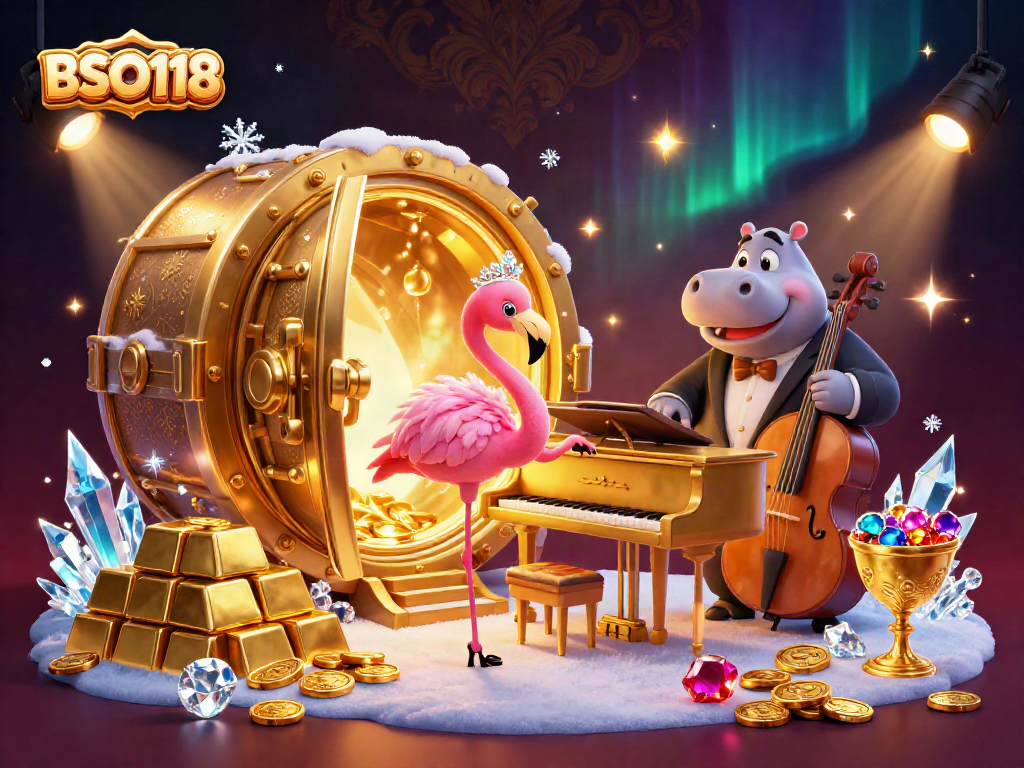 Engage with BSO118 through a vibrant casino scene filled with treasures and lively musicians.
