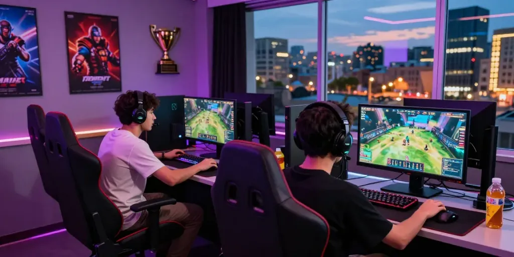 Pemain serius bermain di studio dengan suasana modern, menampilkan permainan Seributoto yang menarik.