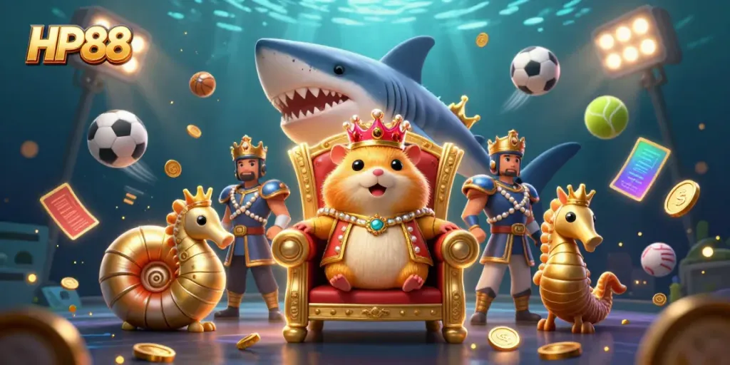 Engage in exciting gaming moments at HP88 with dynamic sports elements and a vibrant underwater scene.