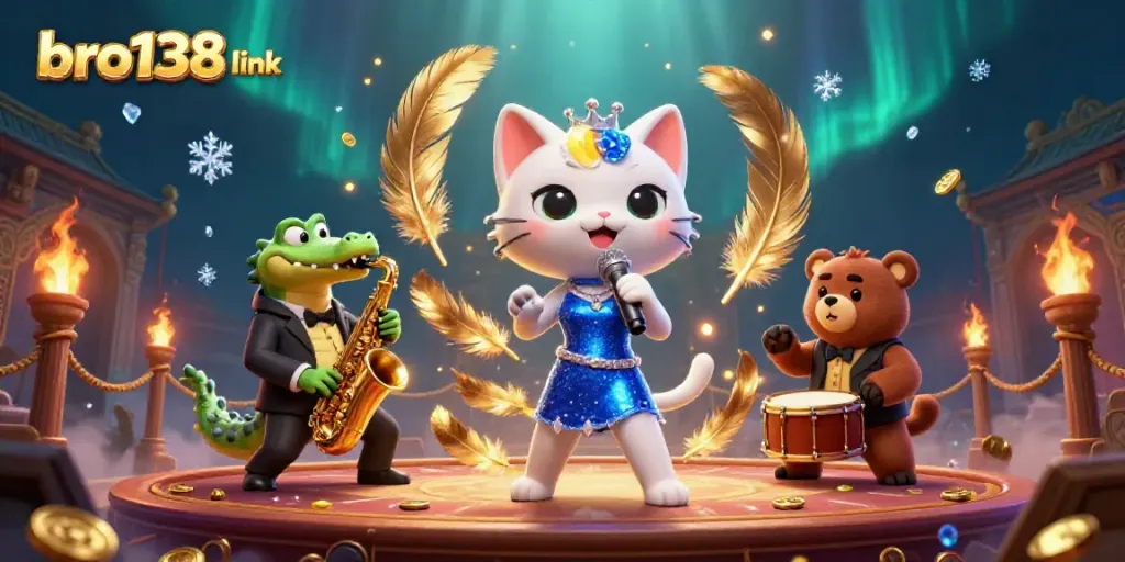 Catch the excitement with the bro138 link scene featuring a jazz-singer cat and friends in a casino