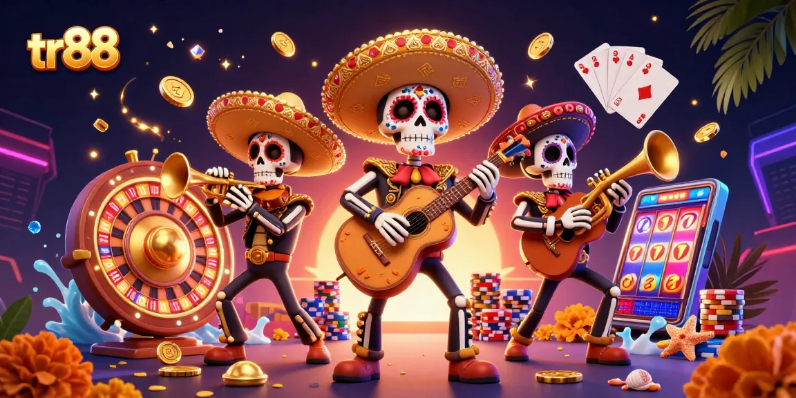 Spin and win big with tr88's vibrant casino theme featuring mariachi band and golden coins.