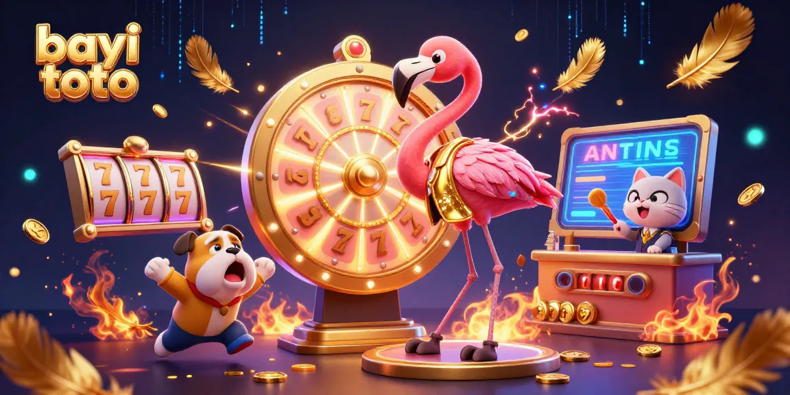 Spin the giant prize wheel with bayi toto in this vibrant 3D illustration of online gaming!