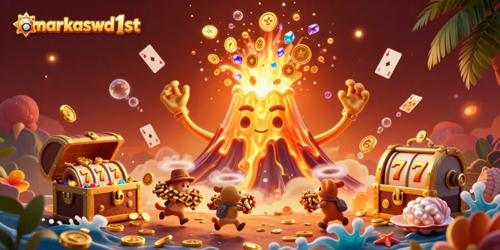 Experience excitement with markaswd1st's vibrant volcano's treasure eruption in this thrilling casino scene.