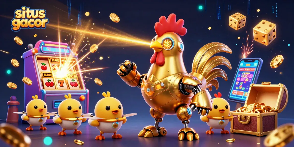 Play with situs gacor slot robots amid exploding jackpots and vibrant casino elements.