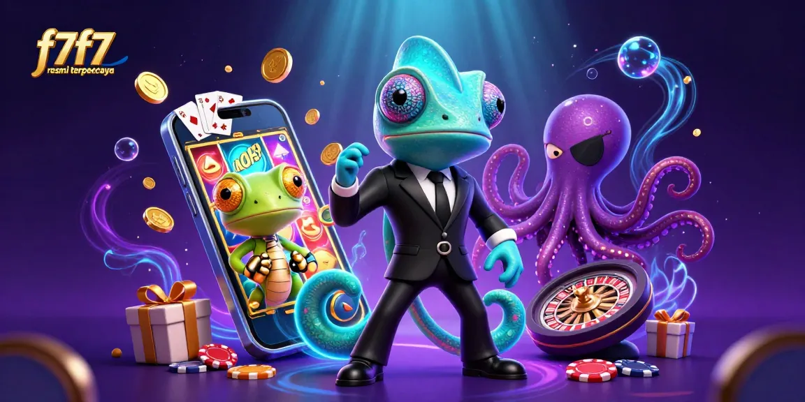 Experience the excitement of f7f7 resmi terpercaya with this vibrant casino scene featuring games and rewards.
