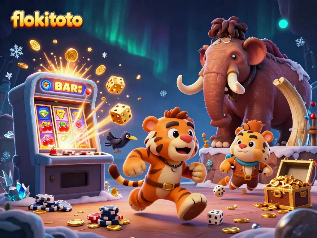 Experience the excitement at flokitoto, where prehistoric characters revel in a vibrant casino atmosphere filled with games and treasures.