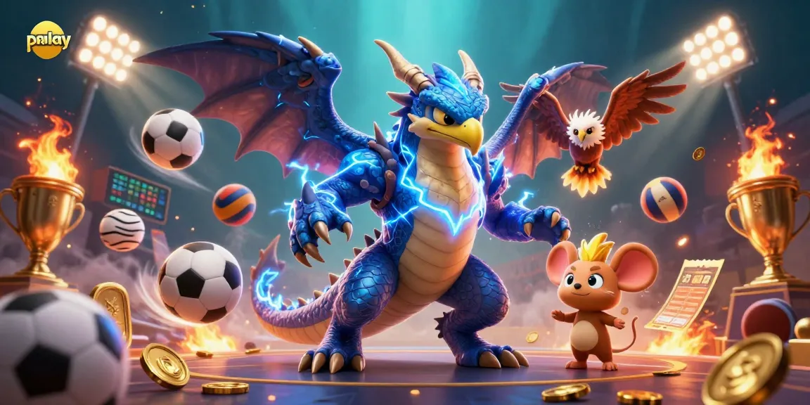 Experience thrilling parlay betting with sports balls and dynamic gaming elements around lively characters.