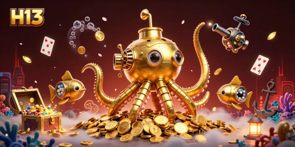 Engage in H13 gambling strategies with a vibrant, immersive underwater casino scene.