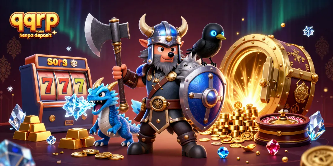 Experience the thrill of qqrp bonus tanpa deposit with a dynamic casino illustration featuring vivid characters and gameplay elements.