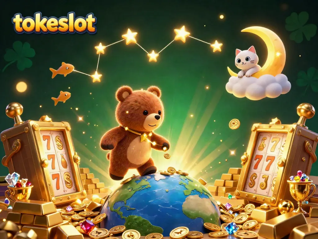 Experience exciting gameplay with Tokeslot as the constellation bear explores a vibrant casino world.