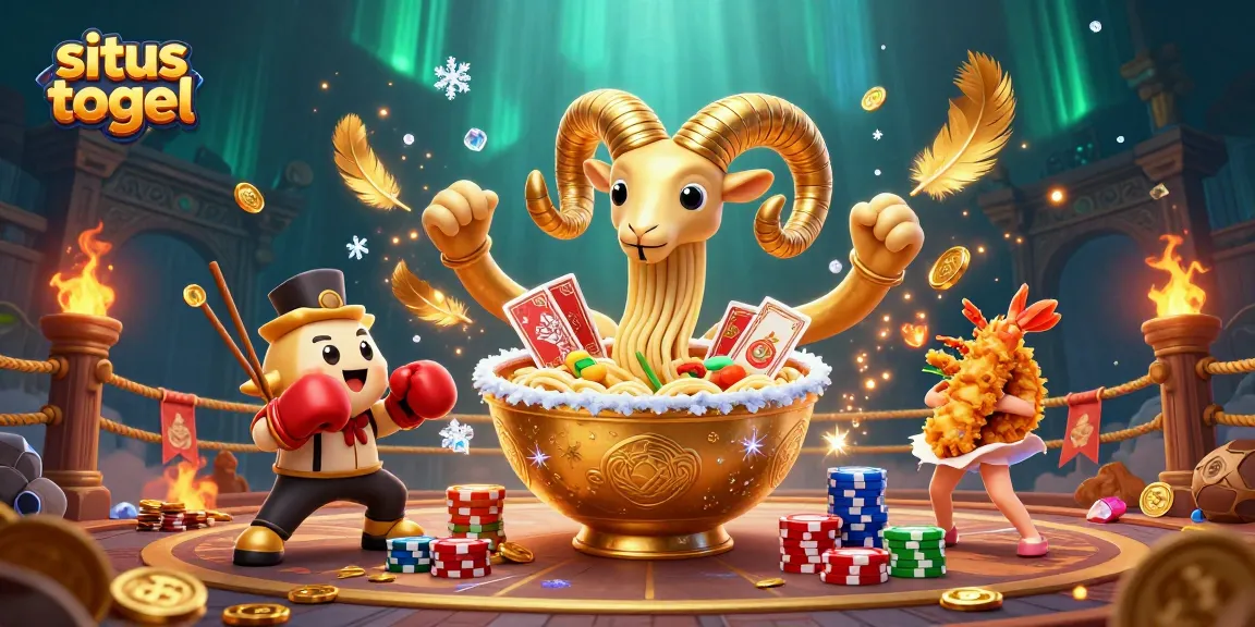 Situs togel menarik dengan karakter 3D kerang ramen emas dan dealer sushi di arena judi.