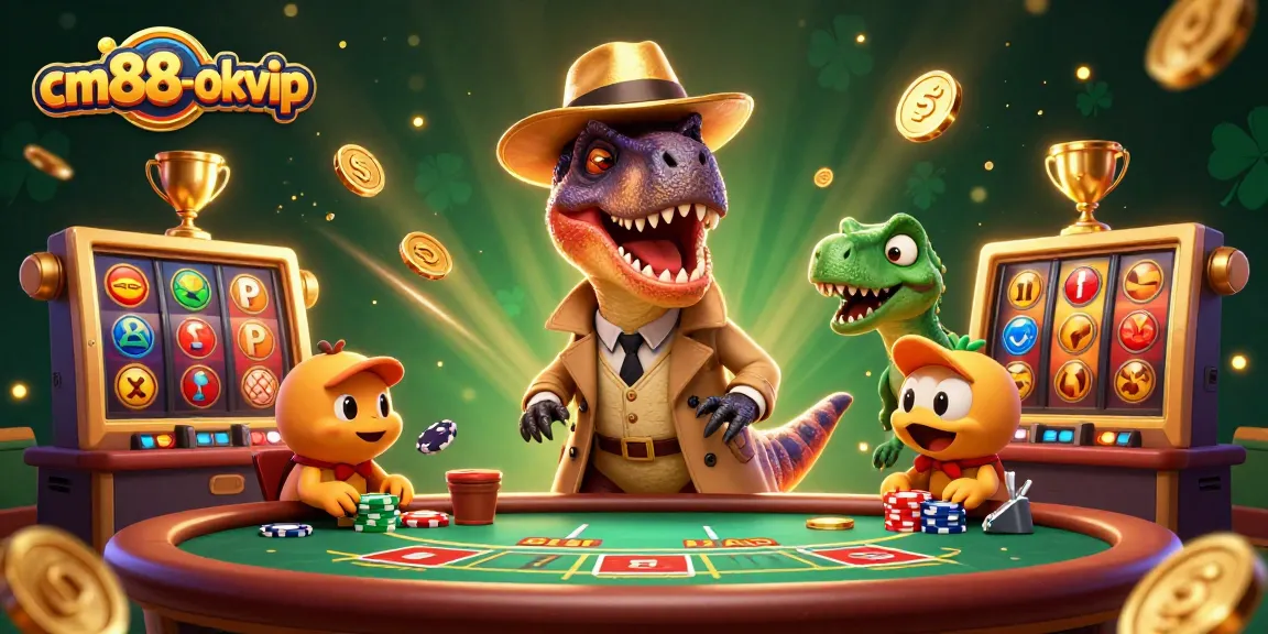 Experience thrilling moments with cm88-okvip at the blackjack table with playful dinosaur characters.