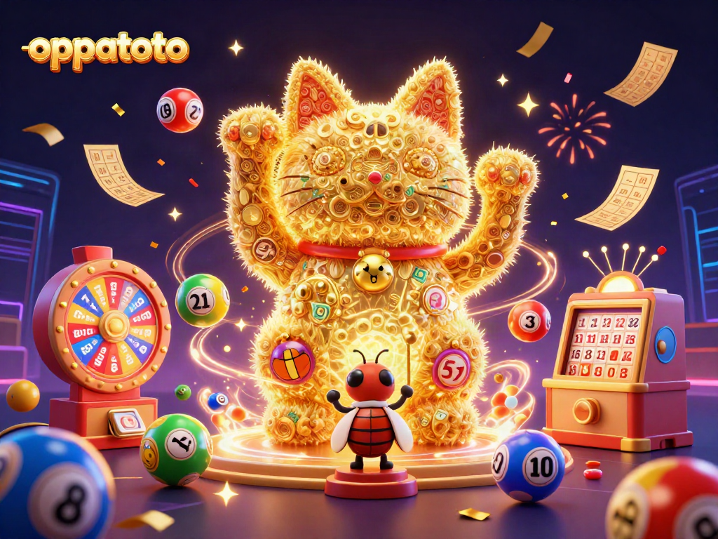 Experience the thrill of oppatoto with vibrant lottery elements and dynamic celebrations in this 3D illustration.