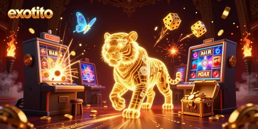 Visualisasi menarik tentang exototo dengan simbol jackpot di kasino digital.