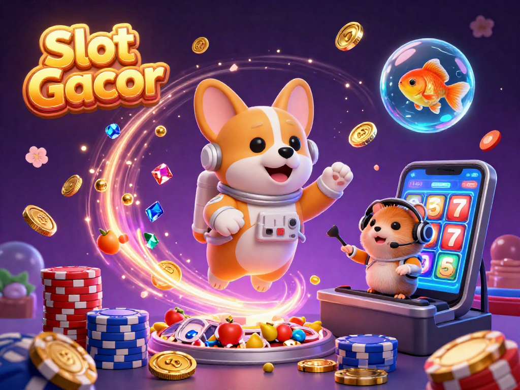 Experience Slot Gacor action with explosive slot reels and playful characters in a lively casino scene.