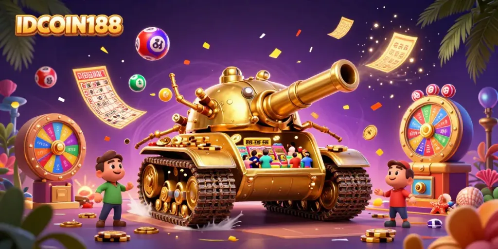 IDCOIN188 brings you a vibrant casino experience with jackpots and entertainment in a 3D illustration.