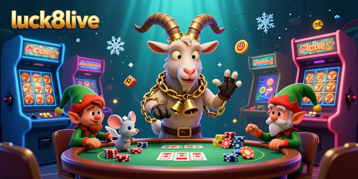 Engage with luck8live at a festive casino where a Krampus goat oversees playful chaos by elf gremlins stealing poker chips.