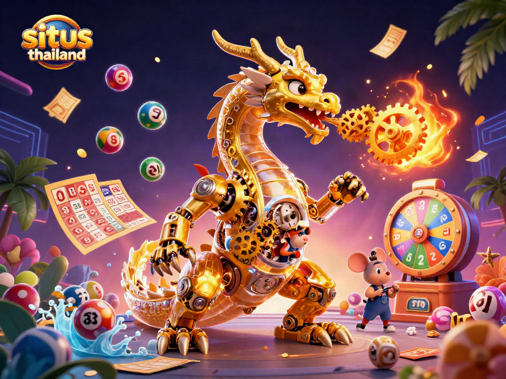 Win big with situs thailand lotto balls and golden dragon celebrating casino magic.