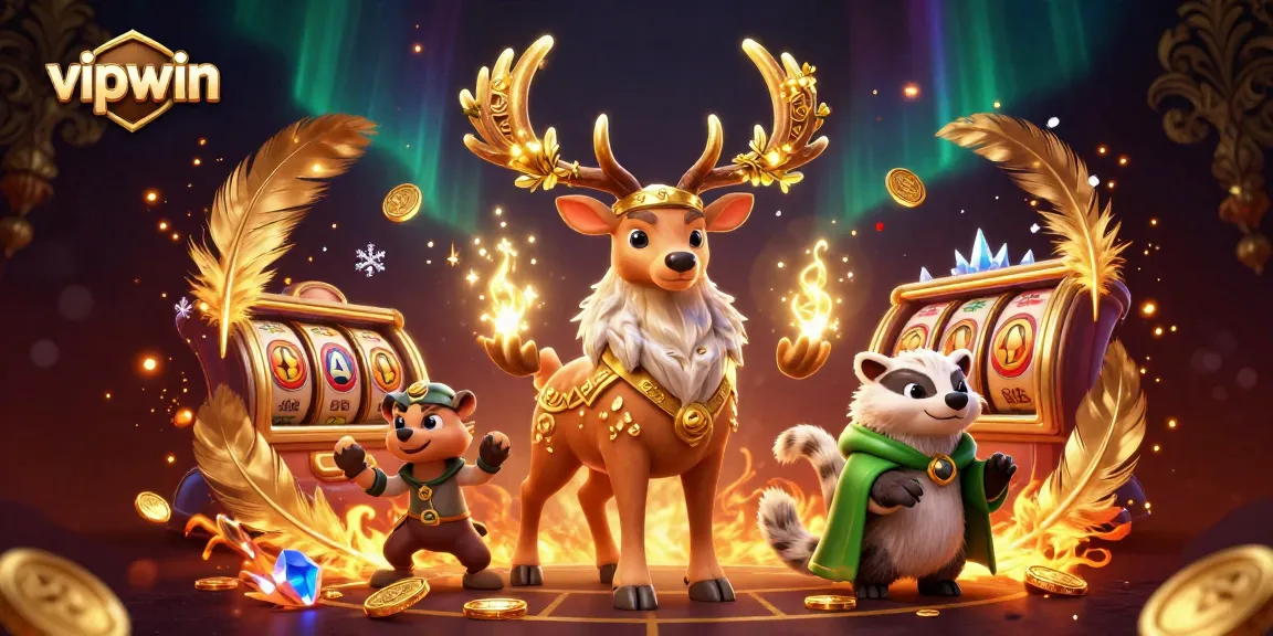 Join the thrilling action at vipwin as the Celtic druid stag and wise badger navigate a vibrant casino scene.
