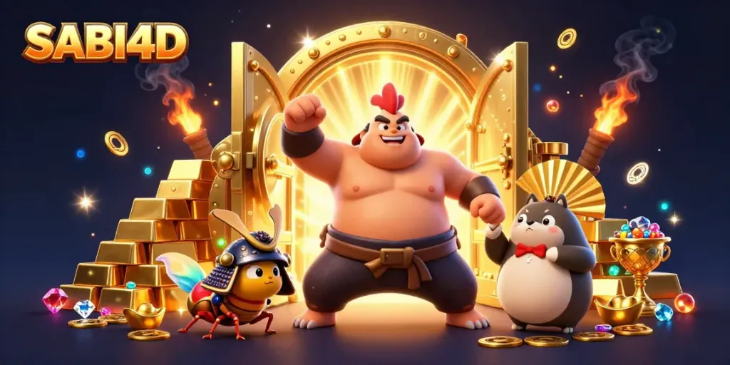 Gali harta karun di SABI4D dengan sumo dan samurai, suasana kasino yang memikat.