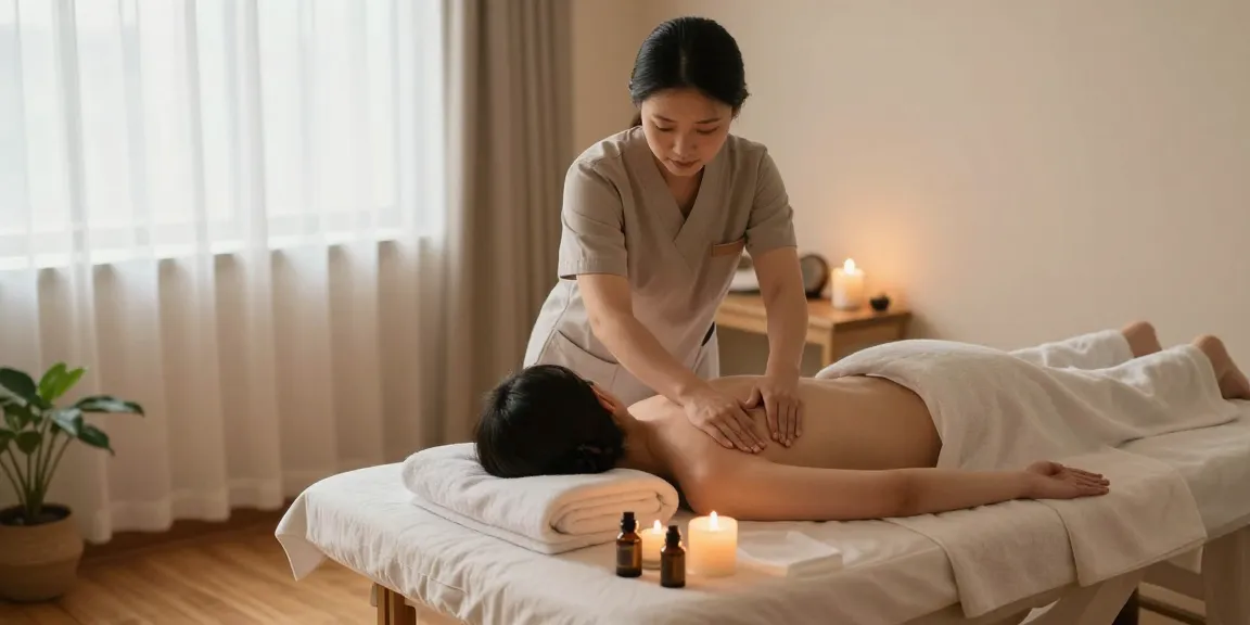 안양출장안마 professional massage therapy scene with relaxing ambiance and therapist at work