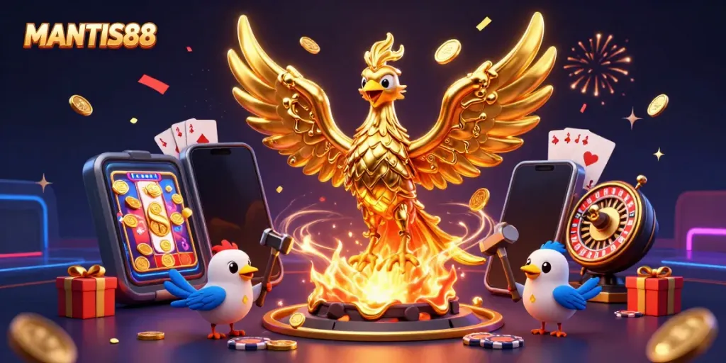 MANTIS88 invites players to experience thrilling slot games with rich golden elements and vibrant visuals.