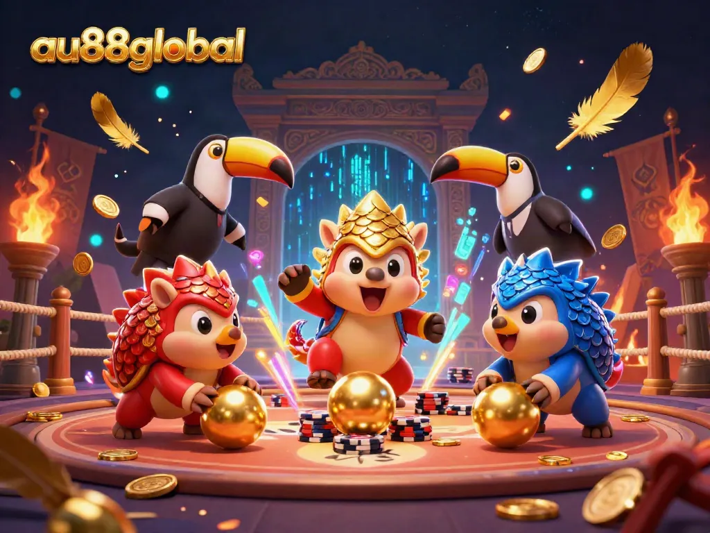 Experience thrilling gameplay at au88global as rival pangolins battle through poker chip towers.