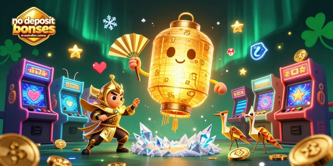 No deposit bonuses at Australian casinos illustrated with vibrant spirits and dynamic gaming elements.