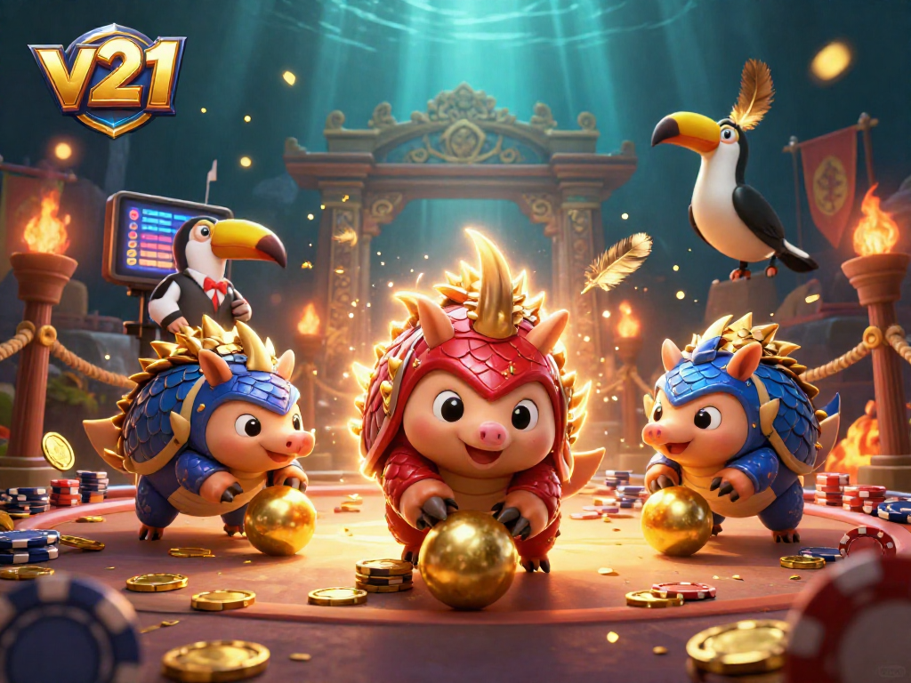 Mendapatkan kemenangan dengan v21 sambil bermain poker melawan pangolins bertema kasino.