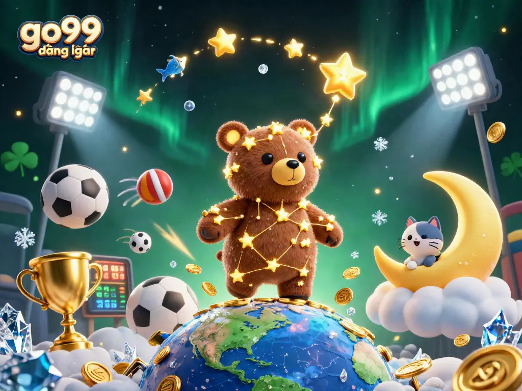 Engage in thrilling gameplay at go99 đăng nhập with sports balls, trophies, and coins illustrated in 3D.