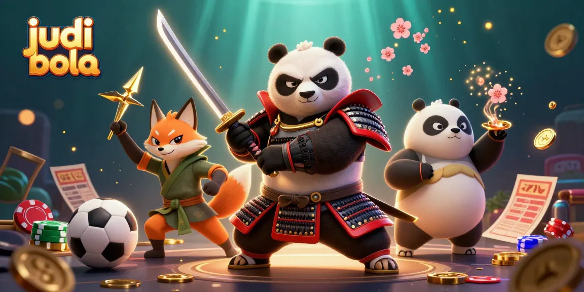 Engage in judi bola action with playful characters in a vibrant, energetic sports betting scene.