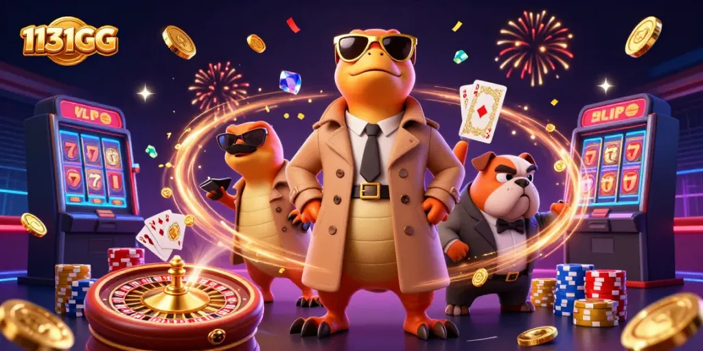 1131GG menghadirkan raptor kartun dan bulldog di lounge VIP dengan koin emas dan permainan kasino