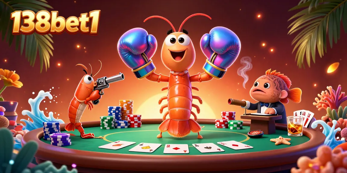 Experience thrilling poker moments with 138bet1's vibrant casino scene featuring animated sea creatures.