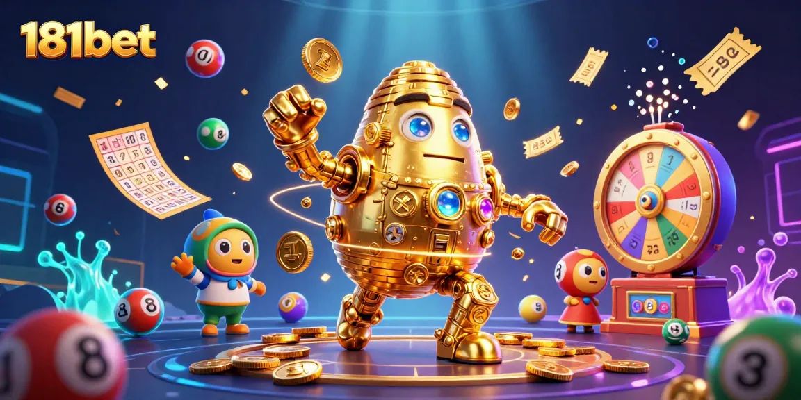 Engage with 181bet's vibrant gaming scene featuring a golden golem and lottery elements for excitement.