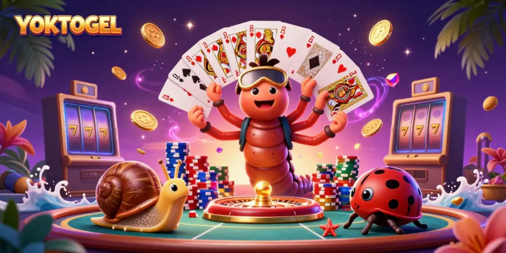 Experience the thrill of YOKTOGEL with dynamic 3D characters and vibrant casino elements.