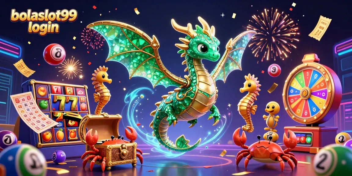 Bolaslot99 login showcases players winning on colorful slot games amidst dynamic illustrations.