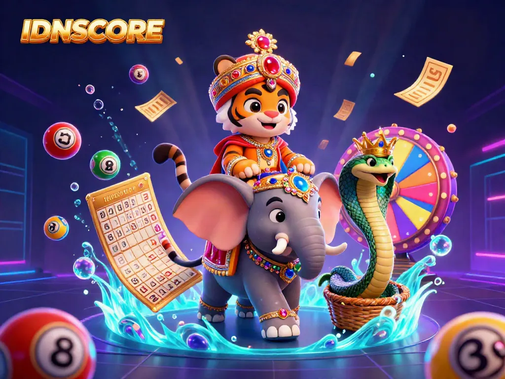 IDNSCORE brings excitement with a lavish 3D Indian maharaja scene showcasing dynamic gaming elements.