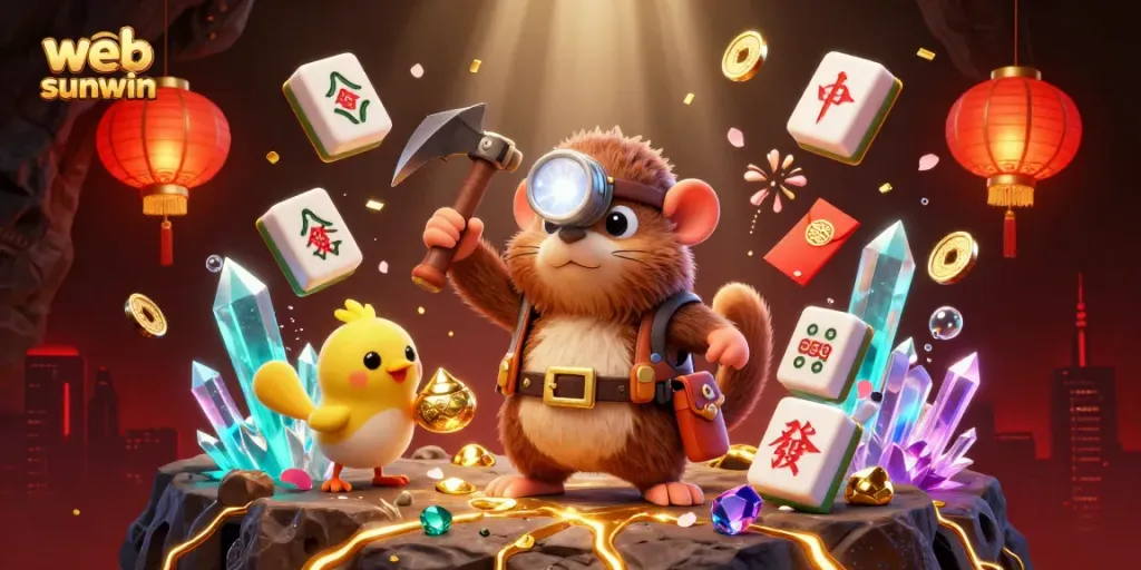 Experience excitement with web sunwin through a vibrant 3D casino scene featuring treasures and gaming elements.