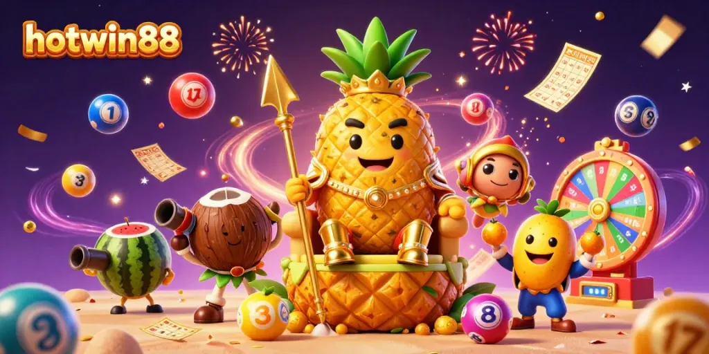 Experience gaming excitement with hotwin88 as the golden pineapple king rules at a vibrant beach casino.