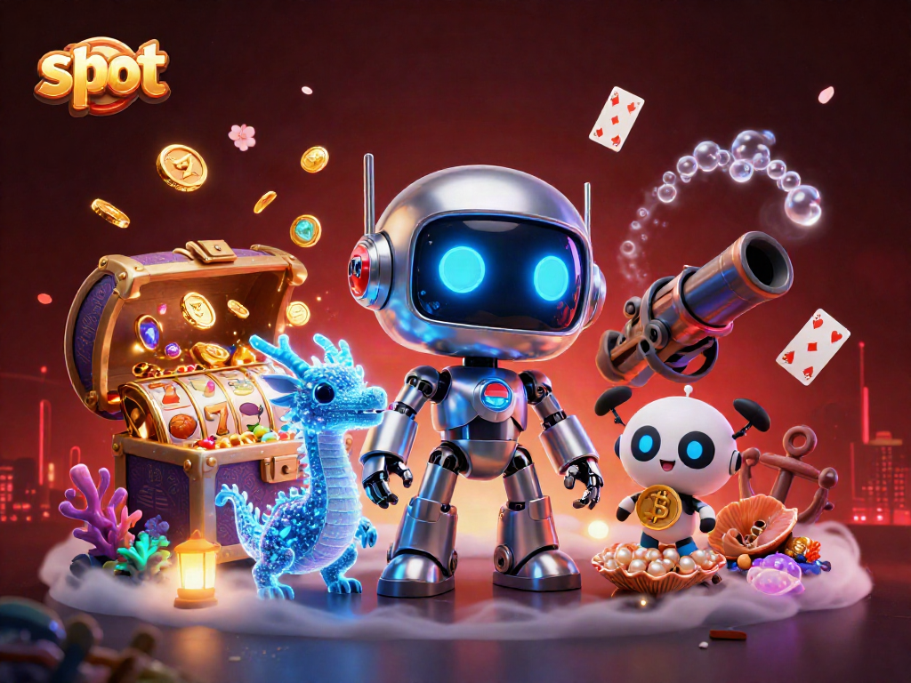 Experience thrilling slot action with a cyberpunk robot and neon elements in a vibrant scene