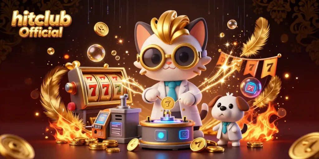 Play and win at hitclub Official with an engaging 3D scene showcasing fun casino elements.