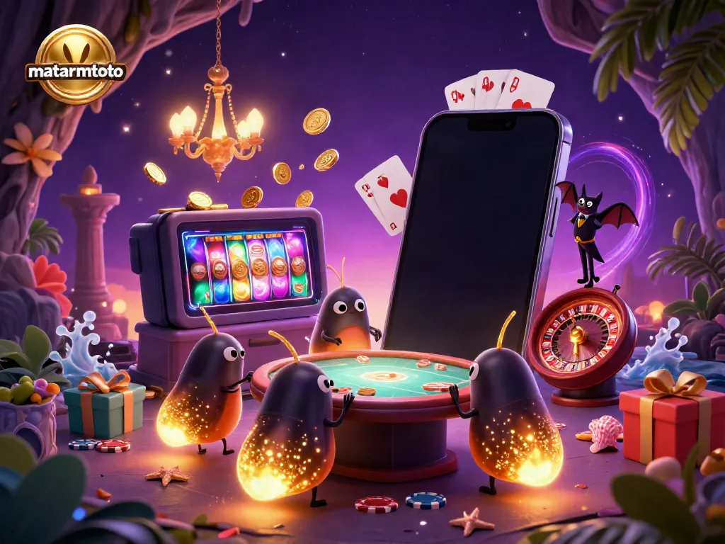 Experience the magic of mataramtoto casino with glowing worms illuminating a vibrant game scene.
