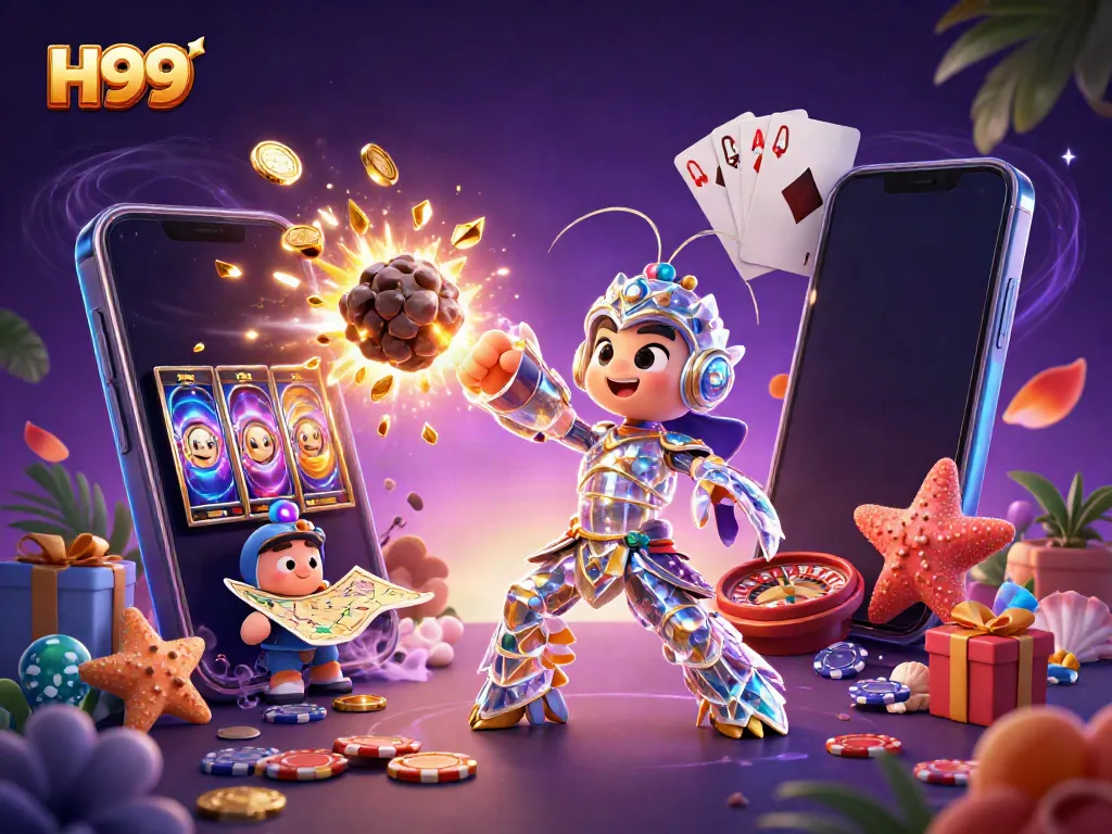 Engage with H99's vibrant 3D casino world as the galactic samurai bursts through an asteroid!