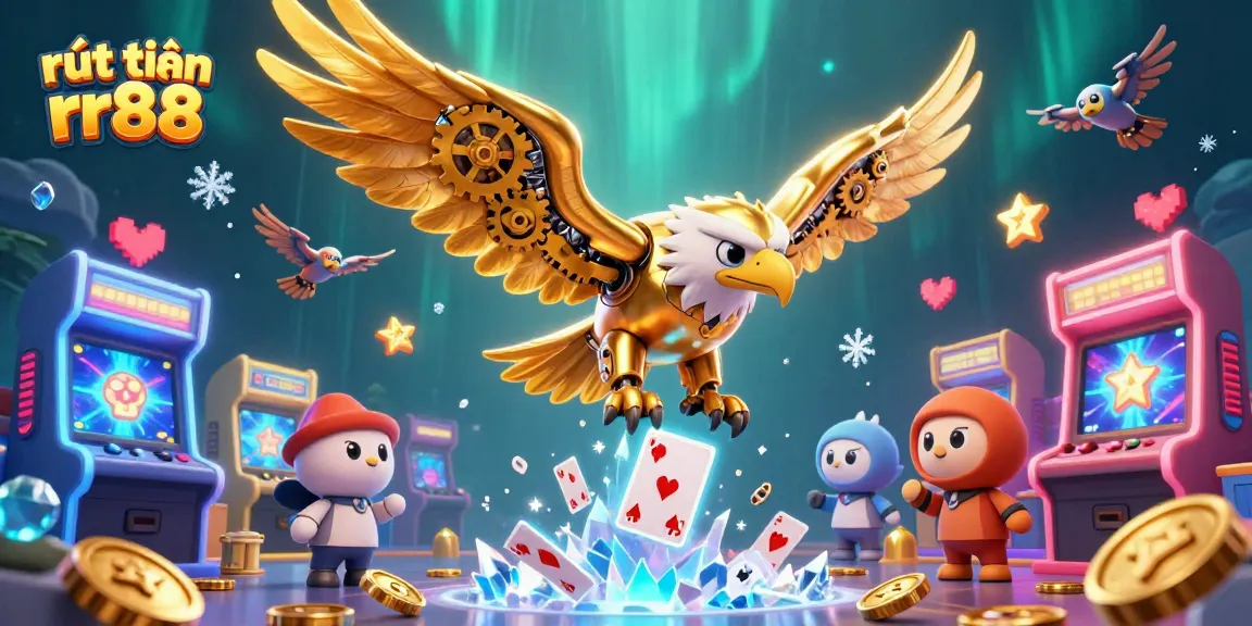 Experience rút tiền rr88 with animated golden eagle soaring through vibrant casino elements.