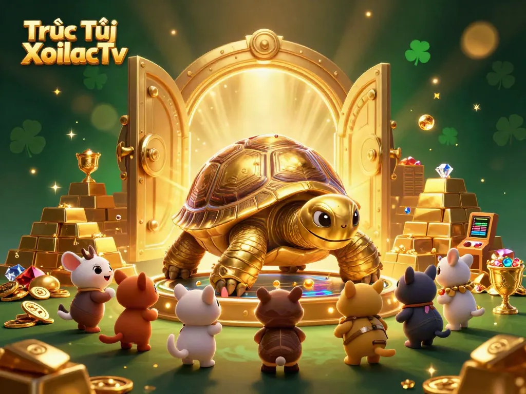 Experience the excitement of Trực Tiếp XoilacTv with vibrant casino elements and a fun cartoonish atmosphere.